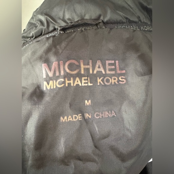 Michael Kors  - BLACK Hooded Puffer Jacket with Gold Accents - Picture 6 of 7